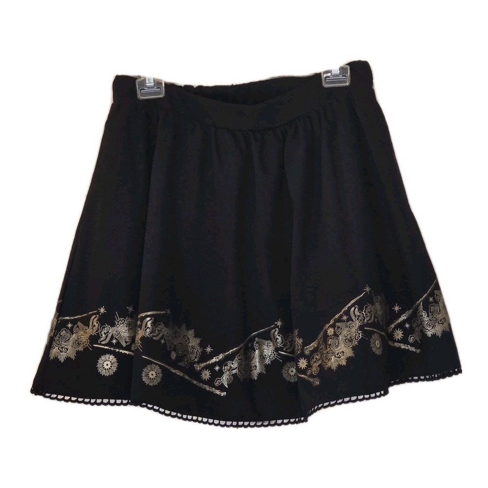 Harry Potter Wizarding World Black Gold Wand Celestial Mini Skirt Scallop Trim M - Picture 2 of 11